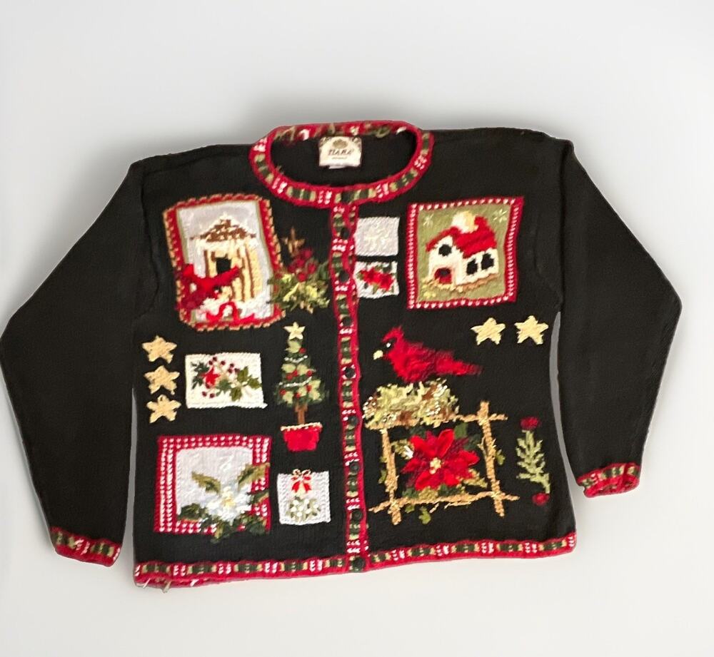 Tiara Christmas Cardigan Sweater Women’s 18/20 Holiday Embellished 90s VTG READ